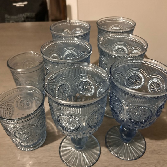 Other - Elegant Blue Glass Goblet Set